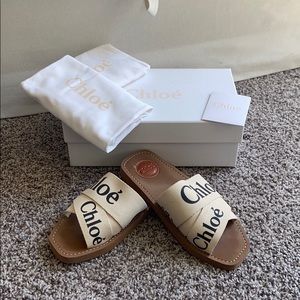 White Chloe Woody flat sandal